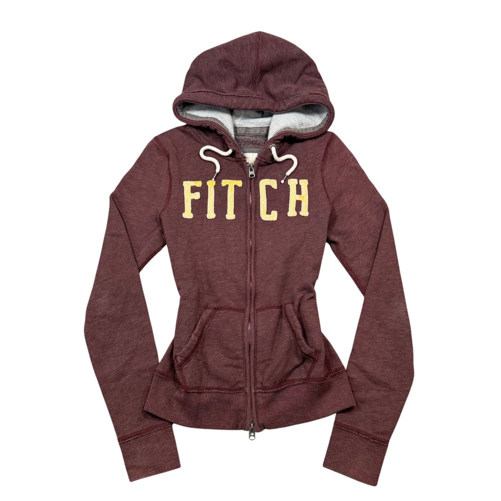 Vintage Abercrombie Fitch Womens Medium Maroon Full Zip Hoodie Applique Y2K